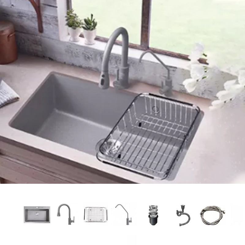 Modern Kitchen Sink Rectangular Grey Faucet Pull-out Anti-spill Sink 27"L x 19"W x 9"H Sink with Faucet Chopping Board Clearhalo 'Home Improvement' 'home_improvement' 'home_improvement_kitchen_sinks' 'Kitchen Remodel & Kitchen Fixtures' 'Kitchen Sinks & Faucet Components' 'Kitchen Sinks' 'kitchen_sinks' 7182963
