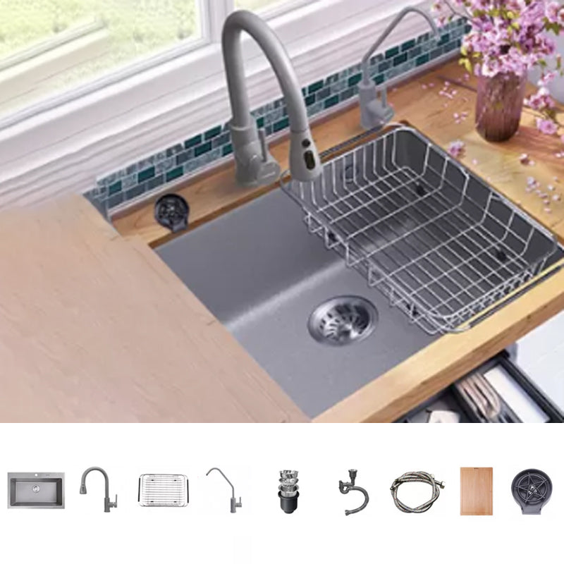 Modern Kitchen Sink Rectangular Grey Faucet Pull-out Anti-spill Sink 28"L x 18"W x 9"H Sink with Faucet Chopping Board Clearhalo 'Home Improvement' 'home_improvement' 'home_improvement_kitchen_sinks' 'Kitchen Remodel & Kitchen Fixtures' 'Kitchen Sinks & Faucet Components' 'Kitchen Sinks' 'kitchen_sinks' 7182964