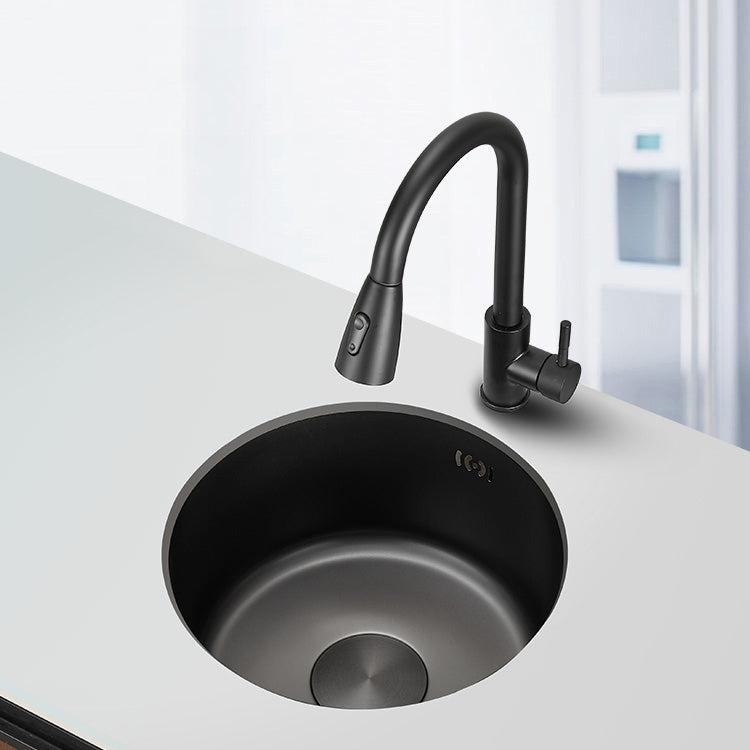 Kitchen Sink Round Single Bowl Fade Resistant Undermount Stainless Steel Kitchen Sink 12.6"L x 12.6"W x 7.1"H Sink with Faucet Pull Out Faucet Clearhalo 'Home Improvement' 'home_improvement' 'home_improvement_kitchen_sinks' 'Kitchen Remodel & Kitchen Fixtures' 'Kitchen Sinks & Faucet Components' 'Kitchen Sinks' 'kitchen_sinks' 7182980