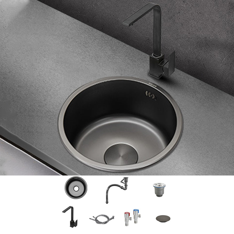 Kitchen Sink Round Single Bowl Fade Resistant Undermount Stainless Steel Kitchen Sink 12.6"L x 12.6"W x 7.1"H Sink with Faucet Seven Character Faucet Clearhalo 'Home Improvement' 'home_improvement' 'home_improvement_kitchen_sinks' 'Kitchen Remodel & Kitchen Fixtures' 'Kitchen Sinks & Faucet Components' 'Kitchen Sinks' 'kitchen_sinks' 7182981