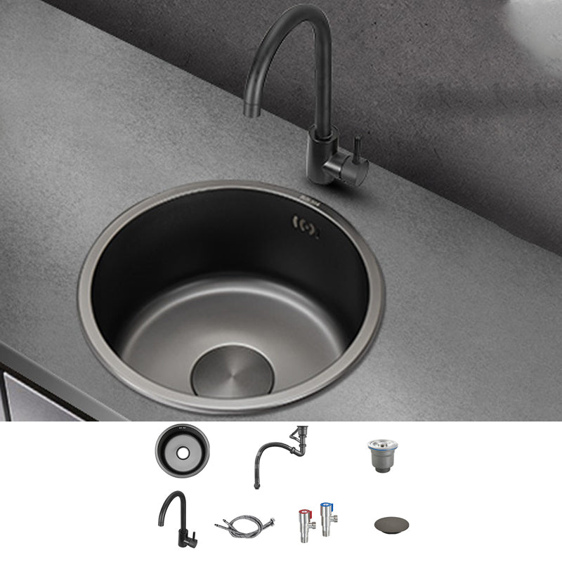 Kitchen Sink Round Single Bowl Fade Resistant Undermount Stainless Steel Kitchen Sink 12.6"L x 12.6"W x 7.1"H Sink with Faucet Gooseneck Faucet Clearhalo 'Home Improvement' 'home_improvement' 'home_improvement_kitchen_sinks' 'Kitchen Remodel & Kitchen Fixtures' 'Kitchen Sinks & Faucet Components' 'Kitchen Sinks' 'kitchen_sinks' 7182982