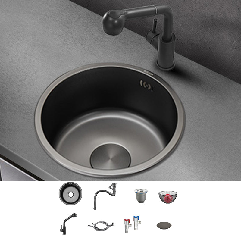 Kitchen Sink Round Single Bowl Fade Resistant Undermount Stainless Steel Kitchen Sink 12.6"L x 12.6"W x 7.1"H Sink with Faucet Straight Pull-Out Faucet Clearhalo 'Home Improvement' 'home_improvement' 'home_improvement_kitchen_sinks' 'Kitchen Remodel & Kitchen Fixtures' 'Kitchen Sinks & Faucet Components' 'Kitchen Sinks' 'kitchen_sinks' 7182992