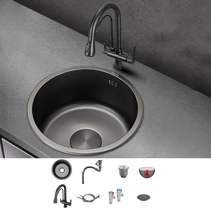 Kitchen Sink Round Single Bowl Fade Resistant Undermount Stainless Steel Kitchen Sink 14.2"L x 14.2"W x 7.1"H Sink with Faucet 3-in-1 Purifying Faucet Clearhalo 'Home Improvement' 'home_improvement' 'home_improvement_kitchen_sinks' 'Kitchen Remodel & Kitchen Fixtures' 'Kitchen Sinks & Faucet Components' 'Kitchen Sinks' 'kitchen_sinks' 7182997