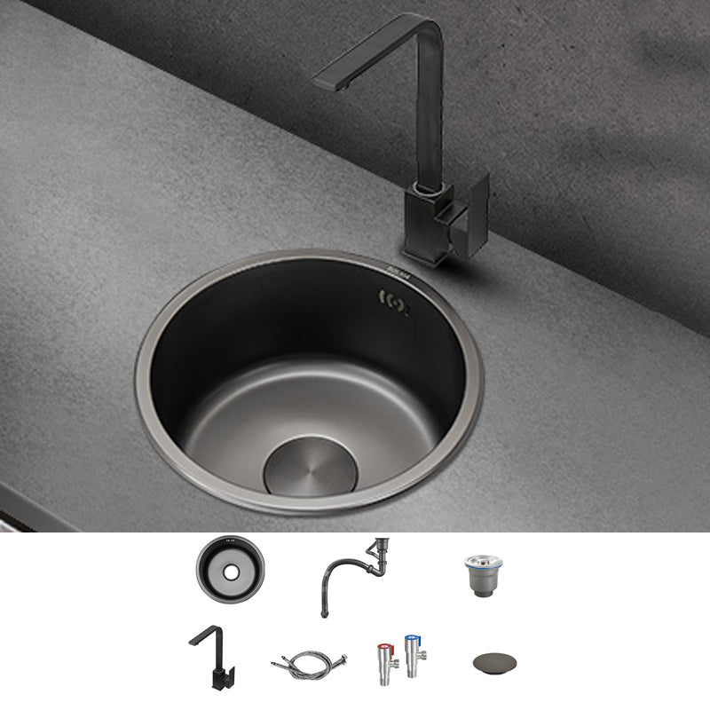 Kitchen Sink Round Single Bowl Fade Resistant Undermount Stainless Steel Kitchen Sink 11"L x 11"W x 6"H Sink with Faucet Seven Character Faucet Clearhalo 'Home Improvement' 'home_improvement' 'home_improvement_kitchen_sinks' 'Kitchen Remodel & Kitchen Fixtures' 'Kitchen Sinks & Faucet Components' 'Kitchen Sinks' 'kitchen_sinks' 7182999