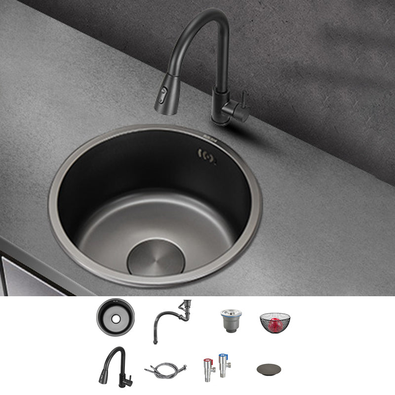 Kitchen Sink Round Single Bowl Fade Resistant Undermount Stainless Steel Kitchen Sink 14.2"L x 14.2"W x 7.1"H Sink with Faucet Pull Out Faucet Clearhalo 'Home Improvement' 'home_improvement' 'home_improvement_kitchen_sinks' 'Kitchen Remodel & Kitchen Fixtures' 'Kitchen Sinks & Faucet Components' 'Kitchen Sinks' 'kitchen_sinks' 7183000