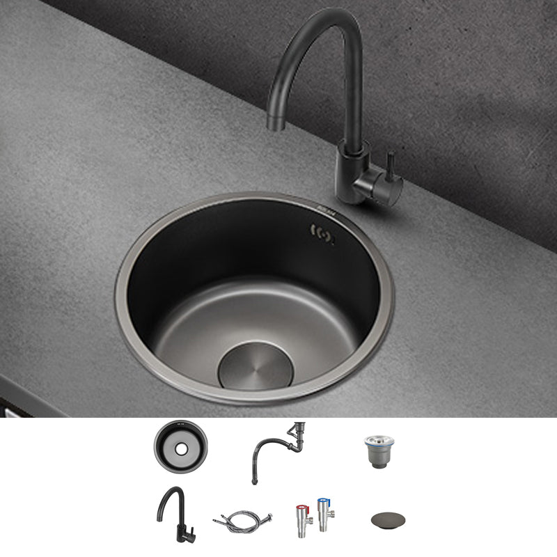Kitchen Sink Round Single Bowl Fade Resistant Undermount Stainless Steel Kitchen Sink 11"L x 11"W x 6"H Sink with Faucet Gooseneck Faucet Clearhalo 'Home Improvement' 'home_improvement' 'home_improvement_kitchen_sinks' 'Kitchen Remodel & Kitchen Fixtures' 'Kitchen Sinks & Faucet Components' 'Kitchen Sinks' 'kitchen_sinks' 7183001