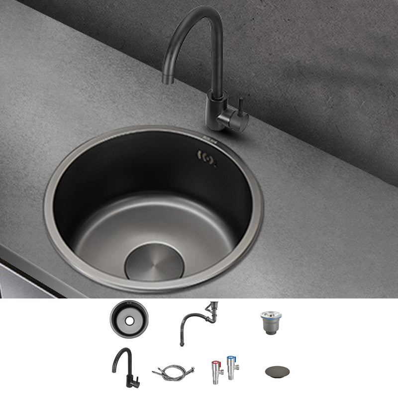 Kitchen Sink Round Single Bowl Fade Resistant Undermount Stainless Steel Kitchen Sink 14.2"L x 14.2"W x 7.1"H Sink with Faucet Gooseneck Faucet Clearhalo 'Home Improvement' 'home_improvement' 'home_improvement_kitchen_sinks' 'Kitchen Remodel & Kitchen Fixtures' 'Kitchen Sinks & Faucet Components' 'Kitchen Sinks' 'kitchen_sinks' 7183003