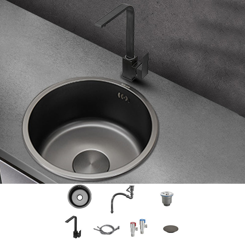 Kitchen Sink Round Single Bowl Fade Resistant Undermount Stainless Steel Kitchen Sink 16"L x 16"W x 7"H Sink with Faucet Seven Character Faucet Clearhalo 'Home Improvement' 'home_improvement' 'home_improvement_kitchen_sinks' 'Kitchen Remodel & Kitchen Fixtures' 'Kitchen Sinks & Faucet Components' 'Kitchen Sinks' 'kitchen_sinks' 7183004