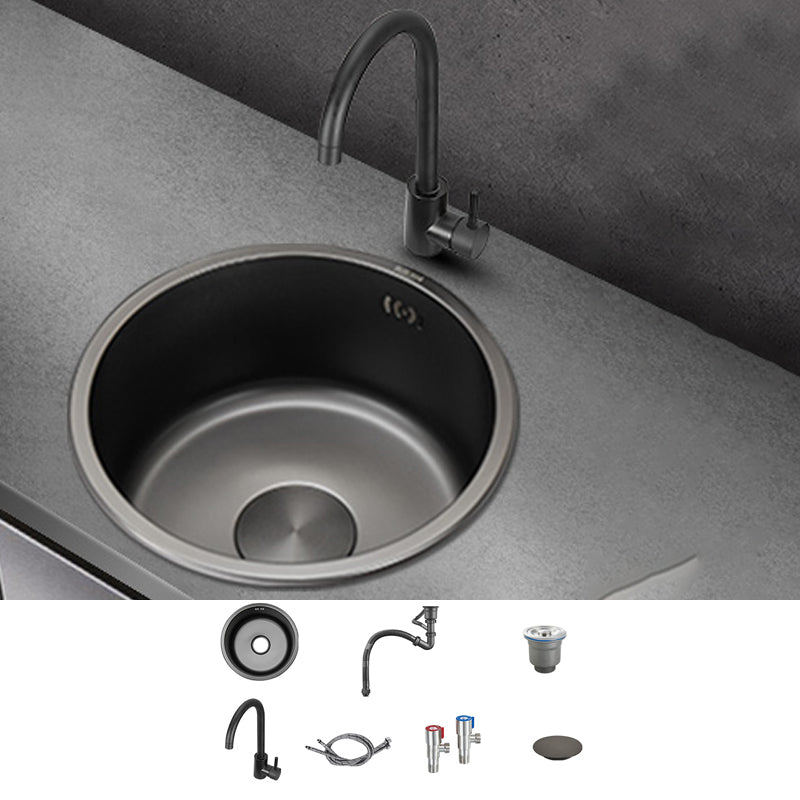 Kitchen Sink Round Single Bowl Fade Resistant Undermount Stainless Steel Kitchen Sink 16"L x 16"W x 7"H Sink with Faucet Gooseneck Faucet Clearhalo 'Home Improvement' 'home_improvement' 'home_improvement_kitchen_sinks' 'Kitchen Remodel & Kitchen Fixtures' 'Kitchen Sinks & Faucet Components' 'Kitchen Sinks' 'kitchen_sinks' 7183005