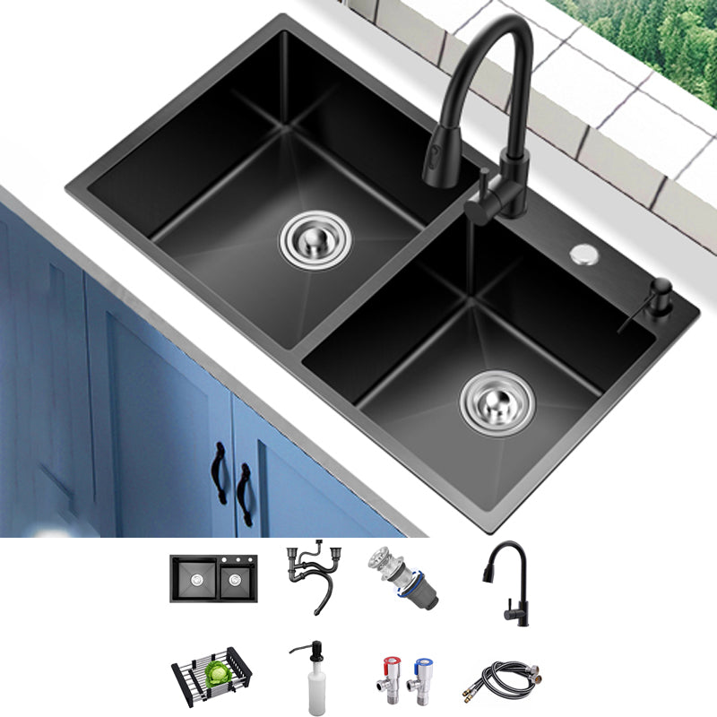Scratch Resistant Kitchen Sink Stainless Steel Double Sink Black Undermount Kitchen Sink Sink with Faucet Pull Out Faucet Clearhalo 'Home Improvement' 'home_improvement' 'home_improvement_kitchen_sinks' 'Kitchen Remodel & Kitchen Fixtures' 'Kitchen Sinks & Faucet Components' 'Kitchen Sinks' 'kitchen_sinks' 7183034