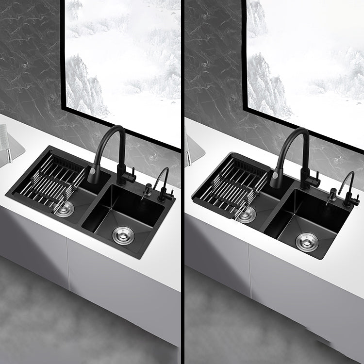 Scratch Resistant Kitchen Sink Stainless Steel Double Sink Black Undermount Kitchen Sink Clearhalo 'Home Improvement' 'home_improvement' 'home_improvement_kitchen_sinks' 'Kitchen Remodel & Kitchen Fixtures' 'Kitchen Sinks & Faucet Components' 'Kitchen Sinks' 'kitchen_sinks' 7183040