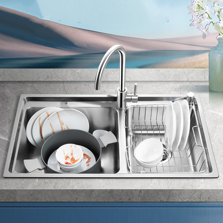 Stainless Steel Kitchen Sink Overflow Hole Design Kitchen Double Sink Clearhalo 'Home Improvement' 'home_improvement' 'home_improvement_kitchen_sinks' 'Kitchen Remodel & Kitchen Fixtures' 'Kitchen Sinks & Faucet Components' 'Kitchen Sinks' 'kitchen_sinks' 7183069