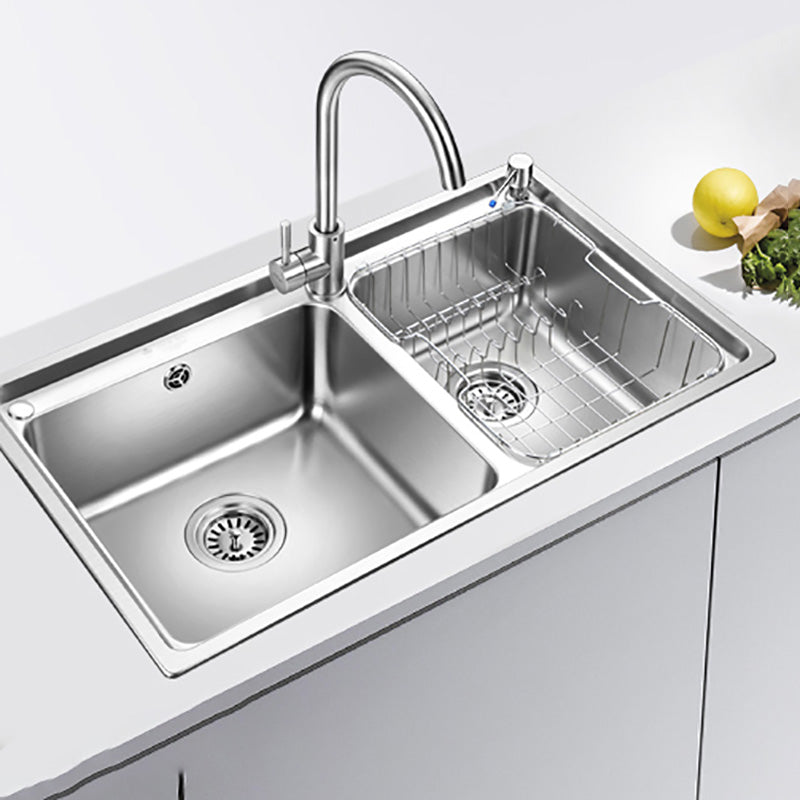 Stainless Steel Kitchen Sink Overflow Hole Design Kitchen Double Sink Sink with Faucet Round Faucet Clearhalo 'Home Improvement' 'home_improvement' 'home_improvement_kitchen_sinks' 'Kitchen Remodel & Kitchen Fixtures' 'Kitchen Sinks & Faucet Components' 'Kitchen Sinks' 'kitchen_sinks' 7183071