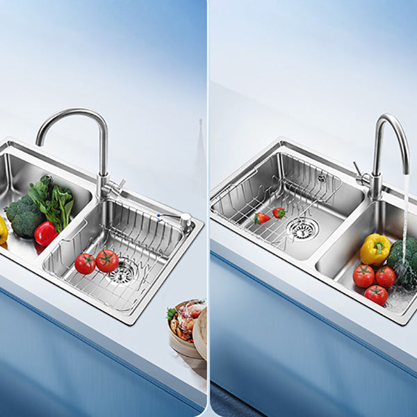 Stainless Steel Kitchen Sink Overflow Hole Design Kitchen Double Sink Clearhalo 'Home Improvement' 'home_improvement' 'home_improvement_kitchen_sinks' 'Kitchen Remodel & Kitchen Fixtures' 'Kitchen Sinks & Faucet Components' 'Kitchen Sinks' 'kitchen_sinks' 7183074
