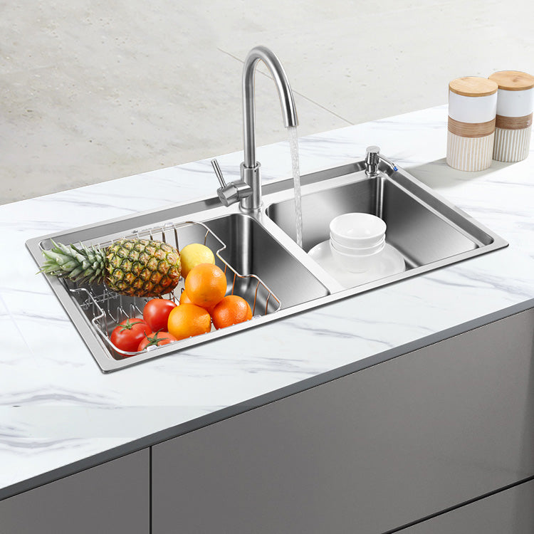 Stainless Steel Kitchen Sink Overflow Hole Design Kitchen Double Sink Clearhalo 'Home Improvement' 'home_improvement' 'home_improvement_kitchen_sinks' 'Kitchen Remodel & Kitchen Fixtures' 'Kitchen Sinks & Faucet Components' 'Kitchen Sinks' 'kitchen_sinks' 7183076