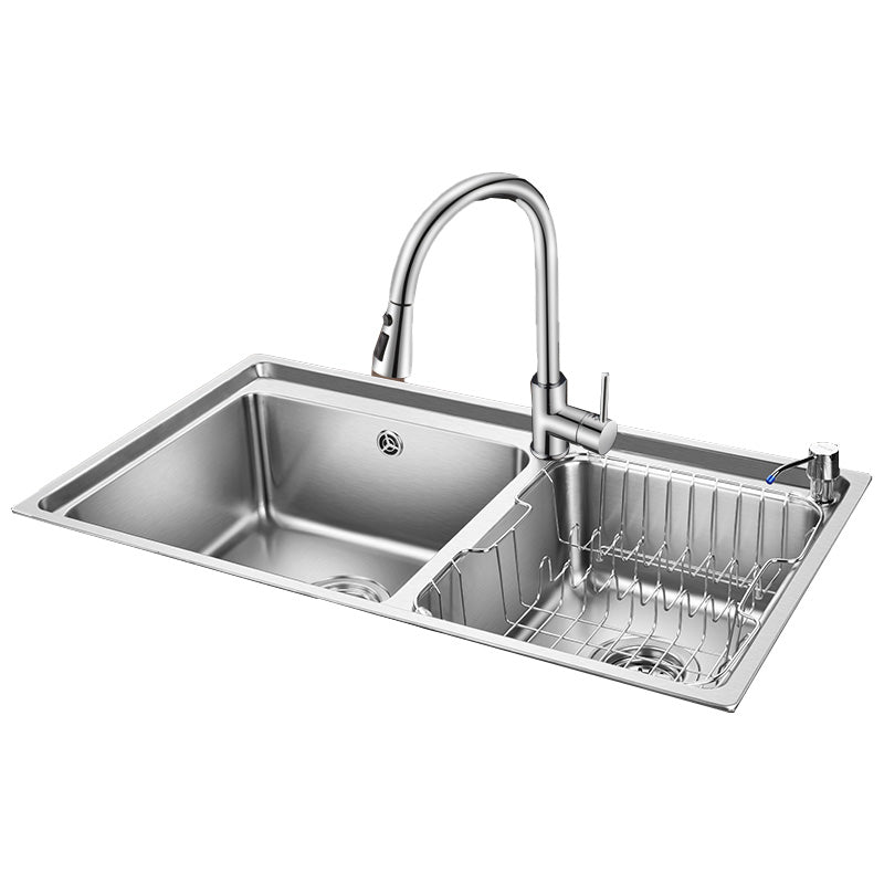 Stainless Steel Kitchen Sink Overflow Hole Design Kitchen Double Sink Clearhalo 'Home Improvement' 'home_improvement' 'home_improvement_kitchen_sinks' 'Kitchen Remodel & Kitchen Fixtures' 'Kitchen Sinks & Faucet Components' 'Kitchen Sinks' 'kitchen_sinks' 7183077