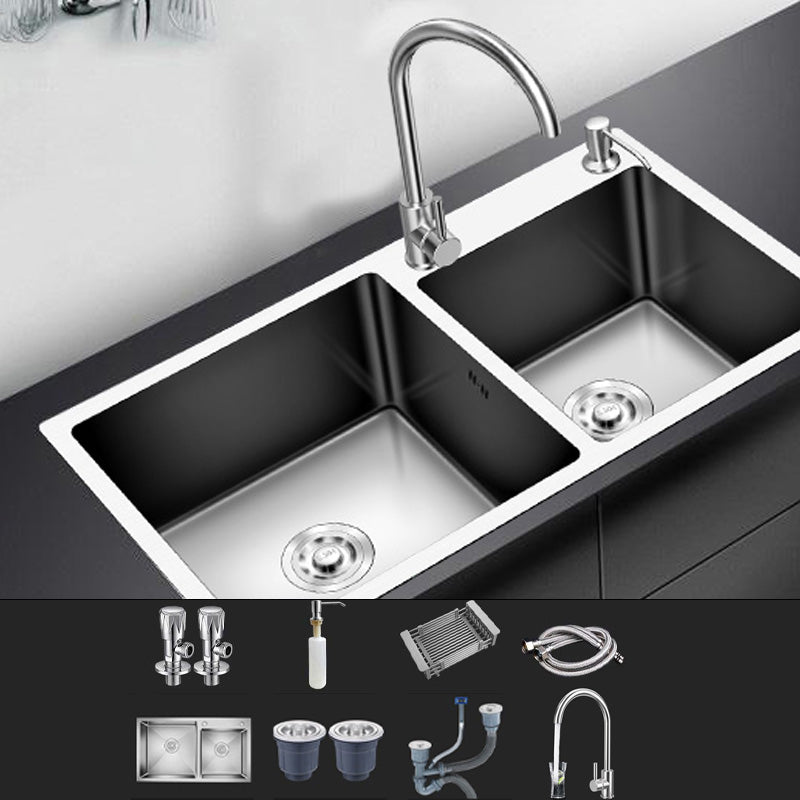 Modern Style Kitchen Sink Stainless Steel Kitchen Double Sink with Soundproofing Sink with Faucet Round Faucet Clearhalo 'Home Improvement' 'home_improvement' 'home_improvement_kitchen_sinks' 'Kitchen Remodel & Kitchen Fixtures' 'Kitchen Sinks & Faucet Components' 'Kitchen Sinks' 'kitchen_sinks' 7183088