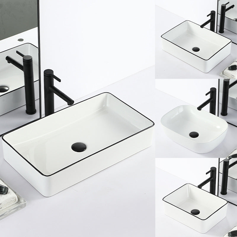 Contemporary Bathroom Sink with Pop-Up Drain Porcelain Rectangular Vessel Clearhalo 'Bathroom Remodel & Bathroom Fixtures' 'Bathroom Sinks & Faucet Components' 'Bathroom Sinks' 'bathroom_sink' 'Home Improvement' 'home_improvement' 'home_improvement_bathroom_sink' 7183132