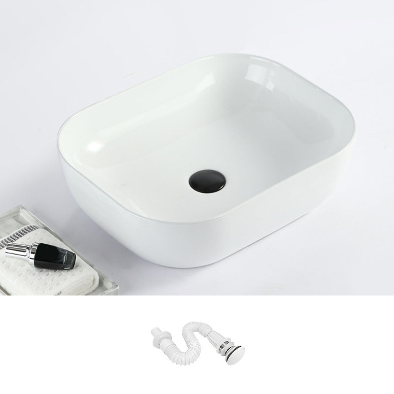 Contemporary Bathroom Sink with Pop-Up Drain Porcelain Rectangular Vessel 19.7"L x 15.7"W x 5.7"H White Sink Clearhalo 'Bathroom Remodel & Bathroom Fixtures' 'Bathroom Sinks & Faucet Components' 'Bathroom Sinks' 'bathroom_sink' 'Home Improvement' 'home_improvement' 'home_improvement_bathroom_sink' 7183133