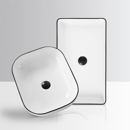 Contemporary Bathroom Sink with Pop-Up Drain Porcelain Rectangular Vessel Clearhalo 'Bathroom Remodel & Bathroom Fixtures' 'Bathroom Sinks & Faucet Components' 'Bathroom Sinks' 'bathroom_sink' 'Home Improvement' 'home_improvement' 'home_improvement_bathroom_sink' 7183135