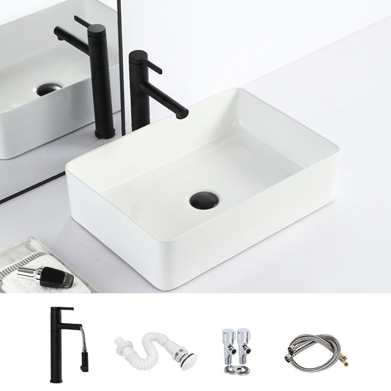Contemporary Bathroom Sink with Pop-Up Drain Porcelain Rectangular Vessel 21"L x 15"W x 6"H White Sink with Faucet Clearhalo 'Bathroom Remodel & Bathroom Fixtures' 'Bathroom Sinks & Faucet Components' 'Bathroom Sinks' 'bathroom_sink' 'Home Improvement' 'home_improvement' 'home_improvement_bathroom_sink' 7183136