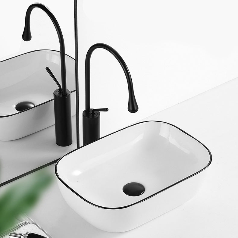 Contemporary Bathroom Sink with Pop-Up Drain Porcelain Rectangular Vessel Clearhalo 'Bathroom Remodel & Bathroom Fixtures' 'Bathroom Sinks & Faucet Components' 'Bathroom Sinks' 'bathroom_sink' 'Home Improvement' 'home_improvement' 'home_improvement_bathroom_sink' 7183137