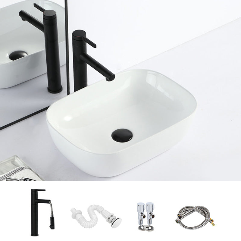 Contemporary Bathroom Sink with Pop-Up Drain Porcelain Rectangular Vessel 18.1"L x 12.6"W x 5.3"H White Sink with Faucet Clearhalo 'Bathroom Remodel & Bathroom Fixtures' 'Bathroom Sinks & Faucet Components' 'Bathroom Sinks' 'bathroom_sink' 'Home Improvement' 'home_improvement' 'home_improvement_bathroom_sink' 7183138