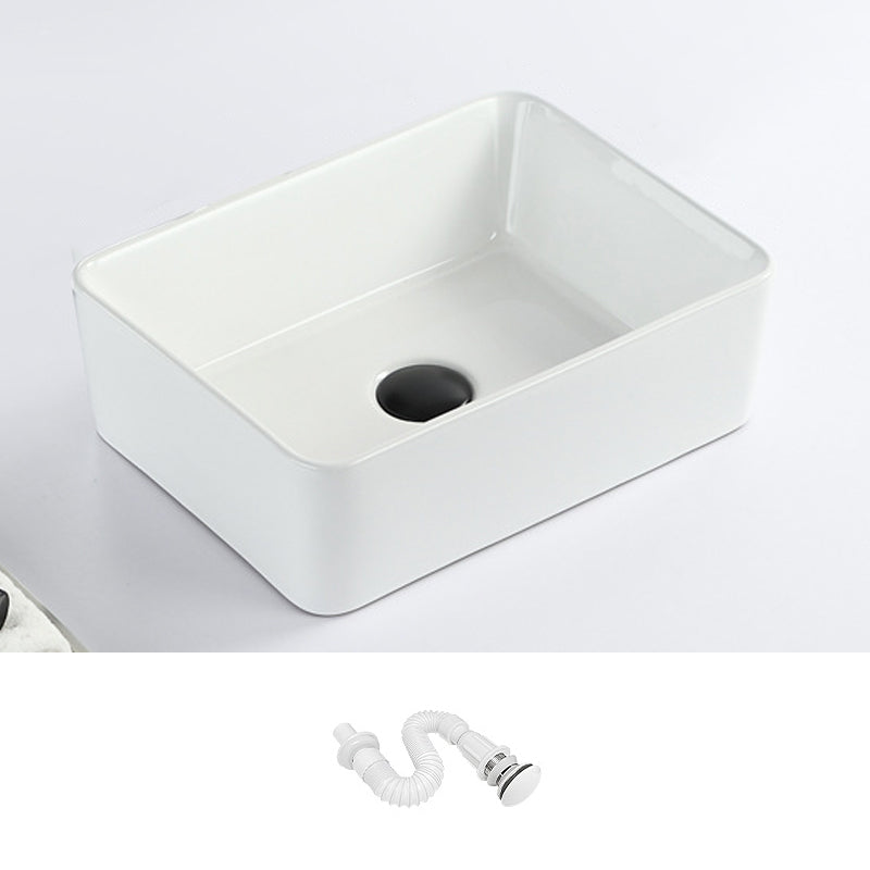 Contemporary Bathroom Sink with Pop-Up Drain Porcelain Rectangular Vessel 16"L x 12"W x 5"H White Sink Clearhalo 'Bathroom Remodel & Bathroom Fixtures' 'Bathroom Sinks & Faucet Components' 'Bathroom Sinks' 'bathroom_sink' 'Home Improvement' 'home_improvement' 'home_improvement_bathroom_sink' 7183139