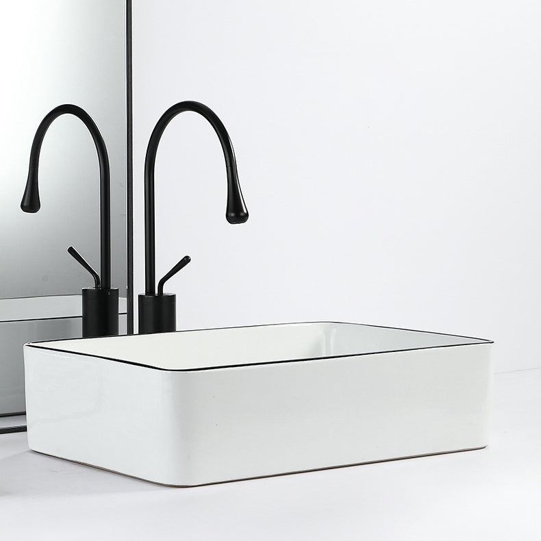 Contemporary Bathroom Sink with Pop-Up Drain Porcelain Rectangular Vessel Clearhalo 'Bathroom Remodel & Bathroom Fixtures' 'Bathroom Sinks & Faucet Components' 'Bathroom Sinks' 'bathroom_sink' 'Home Improvement' 'home_improvement' 'home_improvement_bathroom_sink' 7183141
