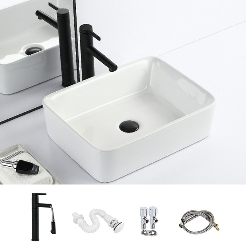 Contemporary Bathroom Sink with Pop-Up Drain Porcelain Rectangular Vessel 18.9"L x 14.6"W x 5.3"H White Sink with Faucet Clearhalo 'Bathroom Remodel & Bathroom Fixtures' 'Bathroom Sinks & Faucet Components' 'Bathroom Sinks' 'bathroom_sink' 'Home Improvement' 'home_improvement' 'home_improvement_bathroom_sink' 7183142