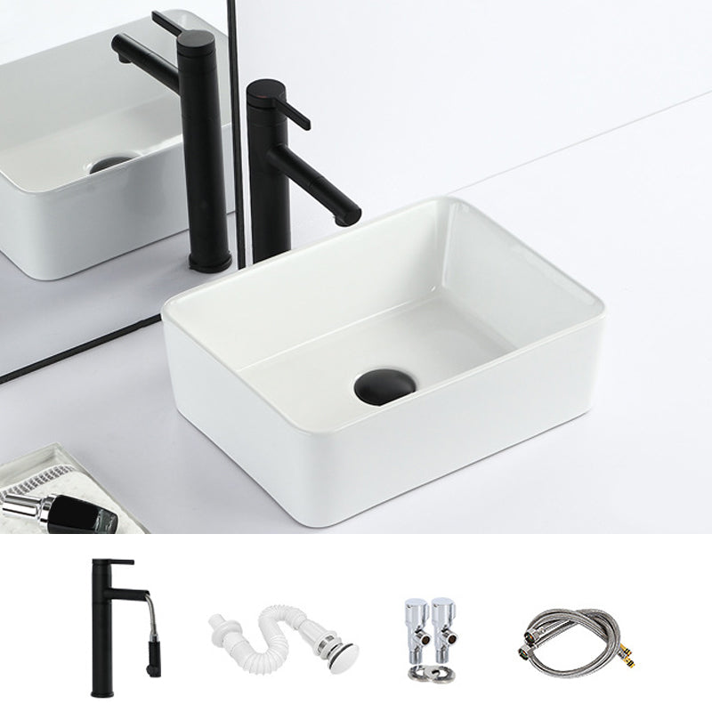 Contemporary Bathroom Sink with Pop-Up Drain Porcelain Rectangular Vessel 16"L x 12"W x 5"H White Sink with Faucet Clearhalo 'Bathroom Remodel & Bathroom Fixtures' 'Bathroom Sinks & Faucet Components' 'Bathroom Sinks' 'bathroom_sink' 'Home Improvement' 'home_improvement' 'home_improvement_bathroom_sink' 7183143