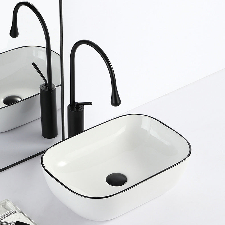 Contemporary Bathroom Sink with Pop-Up Drain Porcelain Rectangular Vessel Clearhalo 'Bathroom Remodel & Bathroom Fixtures' 'Bathroom Sinks & Faucet Components' 'Bathroom Sinks' 'bathroom_sink' 'Home Improvement' 'home_improvement' 'home_improvement_bathroom_sink' 7183145