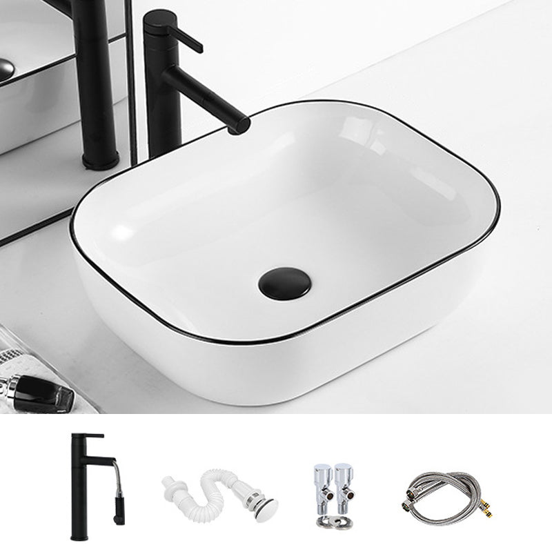 Contemporary Bathroom Sink with Pop-Up Drain Porcelain Rectangular Vessel 19.7"L x 15.7"W x 5.7"H Black Sink with Faucet Clearhalo 'Bathroom Remodel & Bathroom Fixtures' 'Bathroom Sinks & Faucet Components' 'Bathroom Sinks' 'bathroom_sink' 'Home Improvement' 'home_improvement' 'home_improvement_bathroom_sink' 7183148