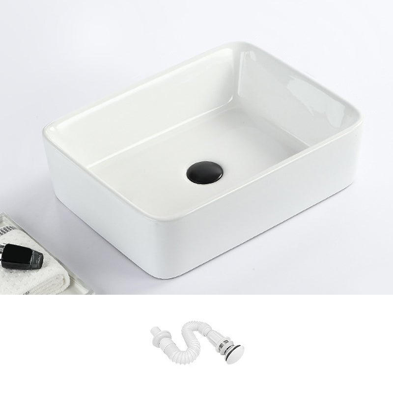 Contemporary Bathroom Sink with Pop-Up Drain Porcelain Rectangular Vessel 18.9"L x 14.6"W x 5.3"H White Sink Clearhalo 'Bathroom Remodel & Bathroom Fixtures' 'Bathroom Sinks & Faucet Components' 'Bathroom Sinks' 'bathroom_sink' 'Home Improvement' 'home_improvement' 'home_improvement_bathroom_sink' 7183149