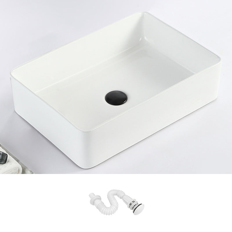 Contemporary Bathroom Sink with Pop-Up Drain Porcelain Rectangular Vessel 21"L x 15"W x 6"H White Sink Clearhalo 'Bathroom Remodel & Bathroom Fixtures' 'Bathroom Sinks & Faucet Components' 'Bathroom Sinks' 'bathroom_sink' 'Home Improvement' 'home_improvement' 'home_improvement_bathroom_sink' 7183150