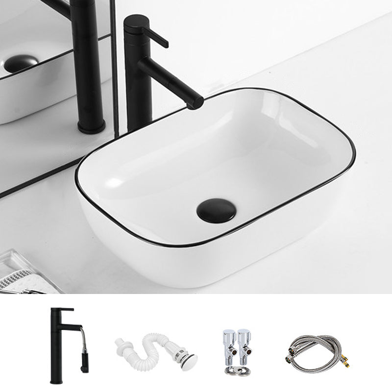 Contemporary Bathroom Sink with Pop-Up Drain Porcelain Rectangular Vessel 18.1"L x 12.6"W x 5.3"H Black Sink with Faucet Clearhalo 'Bathroom Remodel & Bathroom Fixtures' 'Bathroom Sinks & Faucet Components' 'Bathroom Sinks' 'bathroom_sink' 'Home Improvement' 'home_improvement' 'home_improvement_bathroom_sink' 7183153