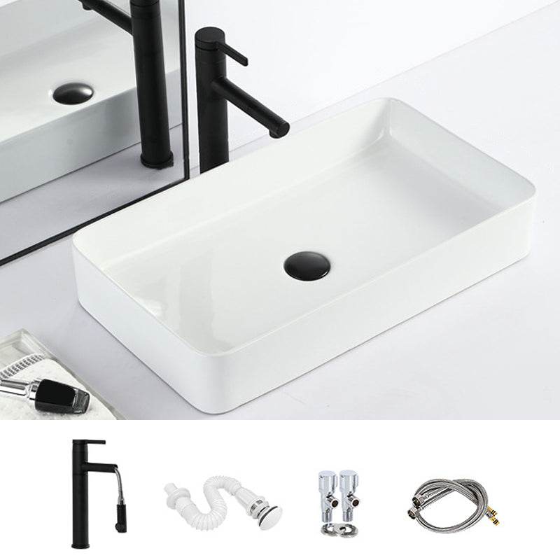 Contemporary Bathroom Sink with Pop-Up Drain Porcelain Rectangular Vessel 24"L x 14"W x 4"H White Sink with Faucet Clearhalo 'Bathroom Remodel & Bathroom Fixtures' 'Bathroom Sinks & Faucet Components' 'Bathroom Sinks' 'bathroom_sink' 'Home Improvement' 'home_improvement' 'home_improvement_bathroom_sink' 7183154