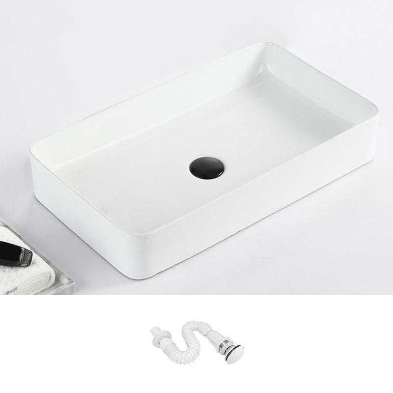 Contemporary Bathroom Sink with Pop-Up Drain Porcelain Rectangular Vessel 24"L x 14"W x 4"H White Sink Clearhalo 'Bathroom Remodel & Bathroom Fixtures' 'Bathroom Sinks & Faucet Components' 'Bathroom Sinks' 'bathroom_sink' 'Home Improvement' 'home_improvement' 'home_improvement_bathroom_sink' 7183156
