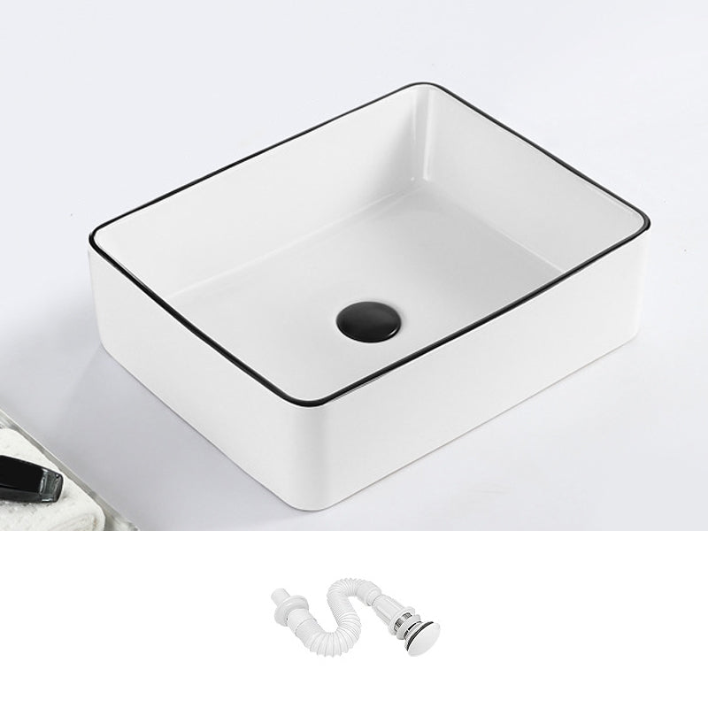 Contemporary Bathroom Sink with Pop-Up Drain Porcelain Rectangular Vessel 18.9"L x 14.6"W x 5.3"H Black Sink Clearhalo 'Bathroom Remodel & Bathroom Fixtures' 'Bathroom Sinks & Faucet Components' 'Bathroom Sinks' 'bathroom_sink' 'Home Improvement' 'home_improvement' 'home_improvement_bathroom_sink' 7183158