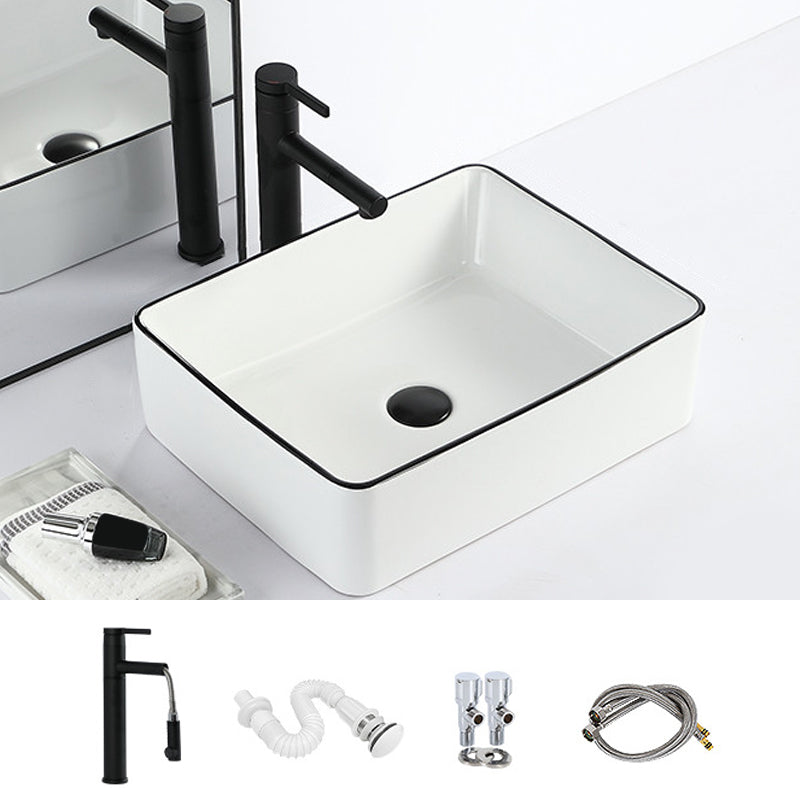 Contemporary Bathroom Sink with Pop-Up Drain Porcelain Rectangular Vessel 18.9"L x 14.6"W x 5.3"H Black Sink with Faucet Clearhalo 'Bathroom Remodel & Bathroom Fixtures' 'Bathroom Sinks & Faucet Components' 'Bathroom Sinks' 'bathroom_sink' 'Home Improvement' 'home_improvement' 'home_improvement_bathroom_sink' 7183159