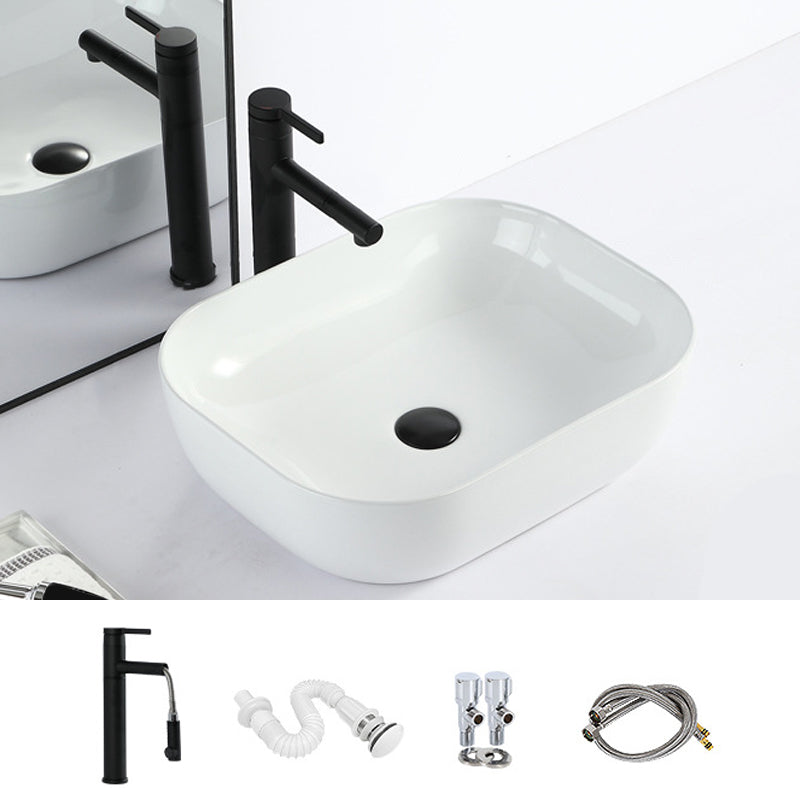 Contemporary Bathroom Sink with Pop-Up Drain Porcelain Rectangular Vessel 19.7"L x 15.7"W x 5.7"H White Sink with Faucet Clearhalo 'Bathroom Remodel & Bathroom Fixtures' 'Bathroom Sinks & Faucet Components' 'Bathroom Sinks' 'bathroom_sink' 'Home Improvement' 'home_improvement' 'home_improvement_bathroom_sink' 7183162