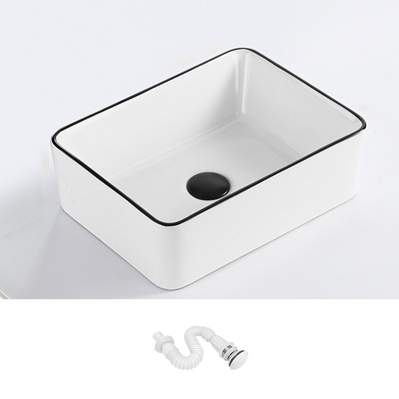 Contemporary Bathroom Sink with Pop-Up Drain Porcelain Rectangular Vessel 16"L x 12"W x 5"H Black Sink Clearhalo 'Bathroom Remodel & Bathroom Fixtures' 'Bathroom Sinks & Faucet Components' 'Bathroom Sinks' 'bathroom_sink' 'Home Improvement' 'home_improvement' 'home_improvement_bathroom_sink' 7183164