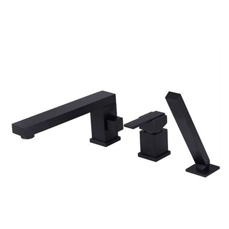 Traditional Deck Mounted Roman Tub Faucet Copper Low Arc Roman Tub Faucet Set Clearhalo 'Bathroom Remodel & Bathroom Fixtures' 'Bathtub Faucets' 'bathtub_faucets' 'Home Improvement' 'home_improvement' 'home_improvement_bathtub_faucets' 7183258