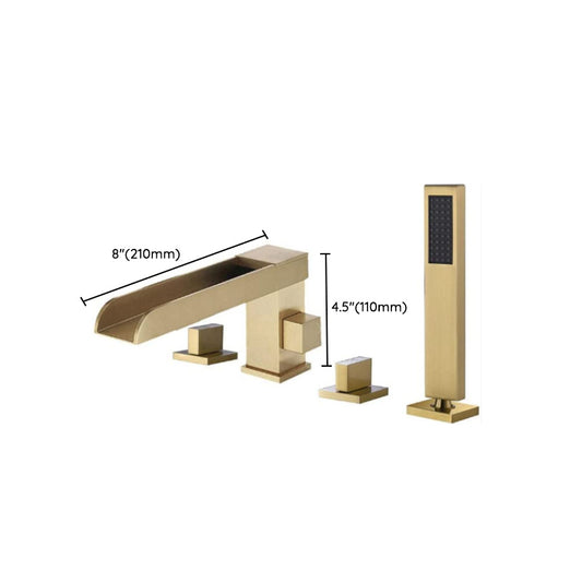 Traditional Deck Mounted Roman Tub Faucet Copper Low Arc Roman Tub Faucet Set Clearhalo 'Bathroom Remodel & Bathroom Fixtures' 'Bathtub Faucets' 'bathtub_faucets' 'Home Improvement' 'home_improvement' 'home_improvement_bathtub_faucets' 7183263