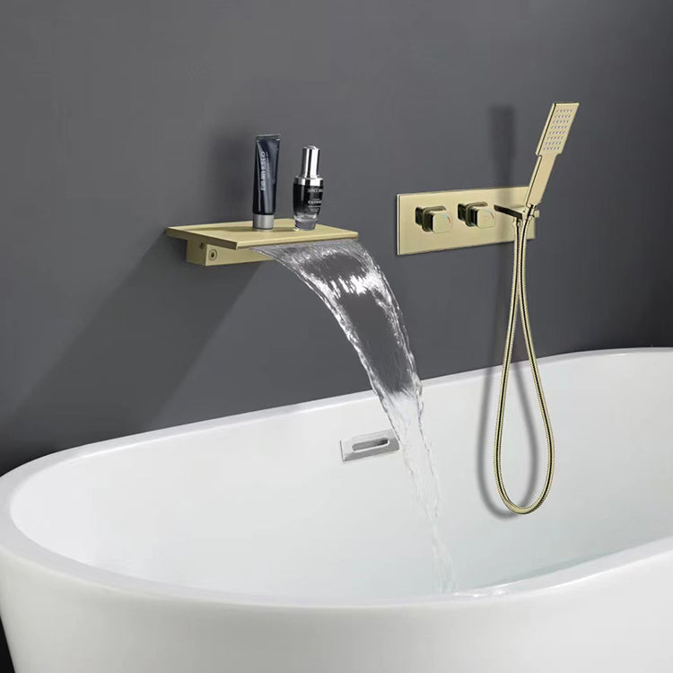Deck Mounted Copper Roman Tub Faucet Waterfall Low Arc Roman Tub Faucet Clearhalo 'Bathroom Remodel & Bathroom Fixtures' 'Bathtub Faucets' 'bathtub_faucets' 'Home Improvement' 'home_improvement' 'home_improvement_bathtub_faucets' 7183316