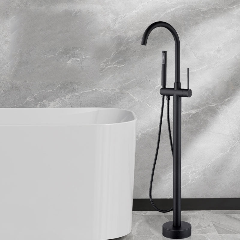 Brass Freestanding Tub Filler with Hand Shower Floor Mounted Bathroom Faucet Black Embedded Box Included Clearhalo 'Bathroom Remodel & Bathroom Fixtures' 'Bathtub Faucets' 'bathtub_faucets' 'Home Improvement' 'home_improvement' 'home_improvement_bathtub_faucets' 7183334
