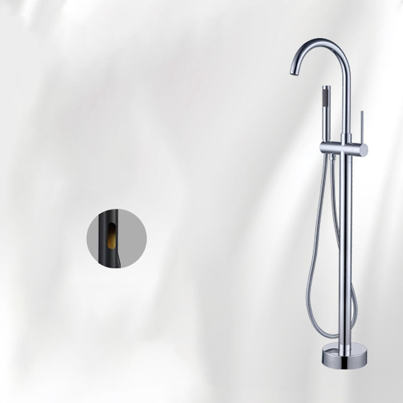 Brass Freestanding Tub Filler with Hand Shower Floor Mounted Bathroom Faucet Silver Wall Clearhalo 'Bathroom Remodel & Bathroom Fixtures' 'Bathtub Faucets' 'bathtub_faucets' 'Home Improvement' 'home_improvement' 'home_improvement_bathtub_faucets' 7183343