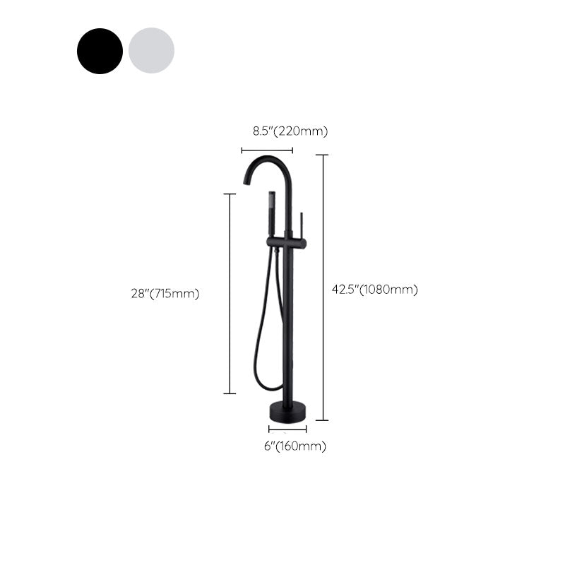 Brass Freestanding Tub Filler with Hand Shower Floor Mounted Bathroom Faucet Clearhalo 'Bathroom Remodel & Bathroom Fixtures' 'Bathtub Faucets' 'bathtub_faucets' 'Home Improvement' 'home_improvement' 'home_improvement_bathtub_faucets' 7183349