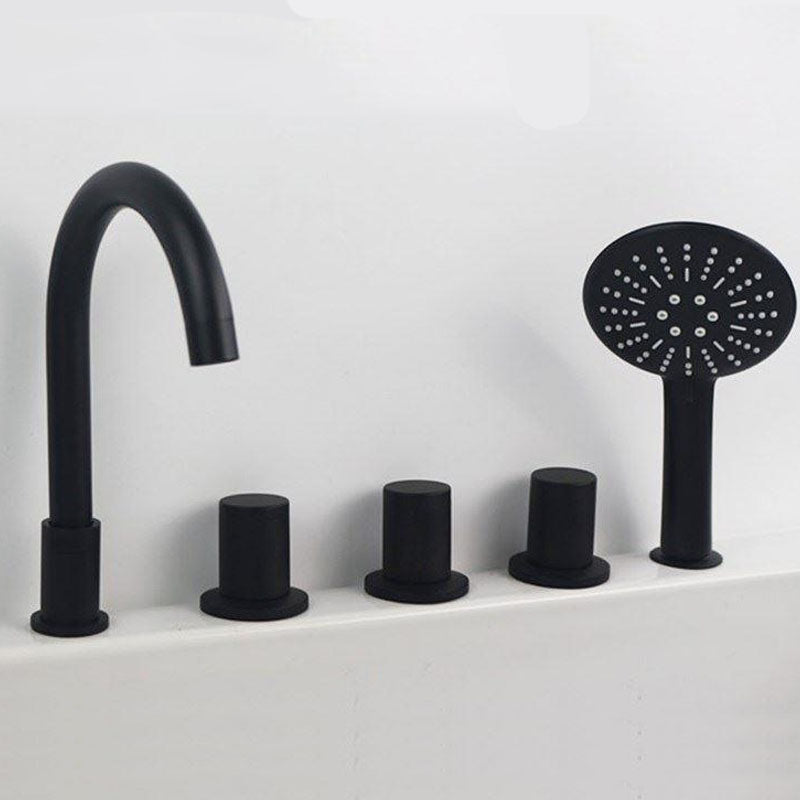 Modern Brass Tub Faucet in Black with 3 Handles Deck Mount Bathroom Faucet Clearhalo 'Bathroom Remodel & Bathroom Fixtures' 'Bathtub Faucets' 'bathtub_faucets' 'Home Improvement' 'home_improvement' 'home_improvement_bathtub_faucets' 7183390