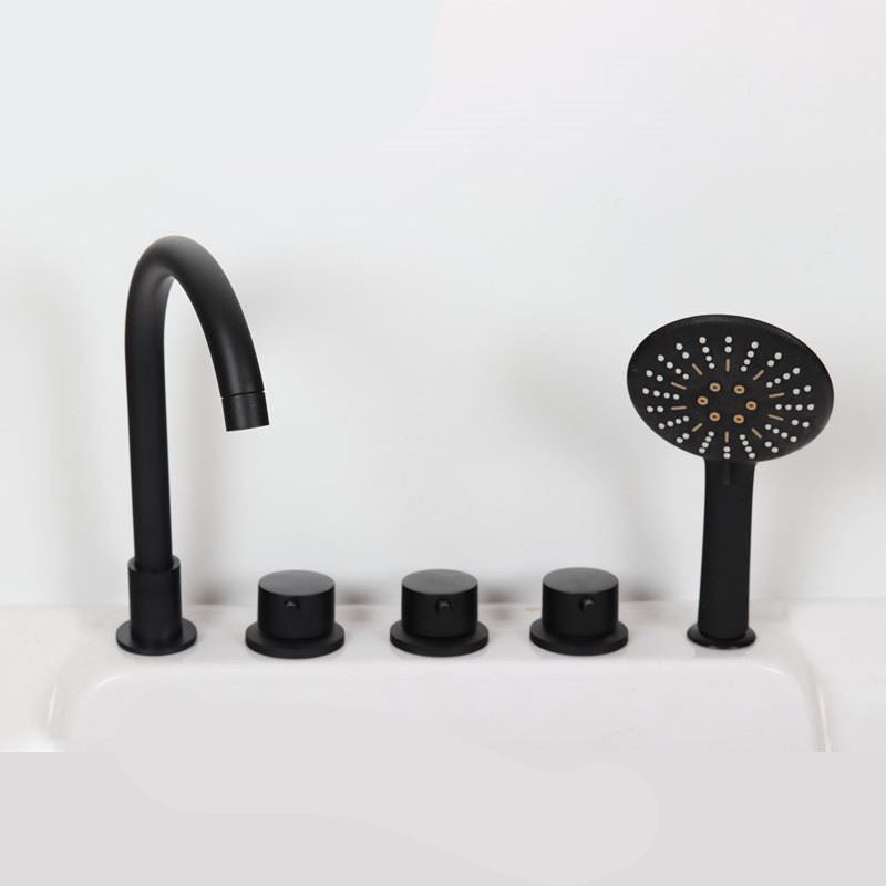 Modern Brass Tub Faucet in Black with 3 Handles Deck Mount Bathroom Faucet Knob Handles Waterfall Faucet Not Included Clearhalo 'Bathroom Remodel & Bathroom Fixtures' 'Bathtub Faucets' 'bathtub_faucets' 'Home Improvement' 'home_improvement' 'home_improvement_bathtub_faucets' 7183392